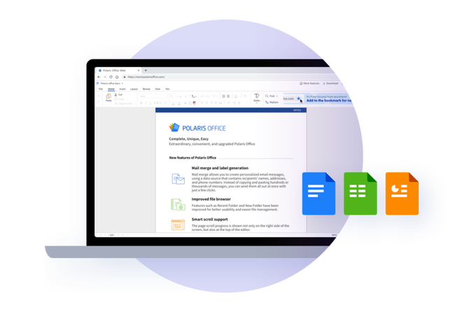 Applicazione Polaris Office su dispositivi mobile e desktop per la gestione in cloud