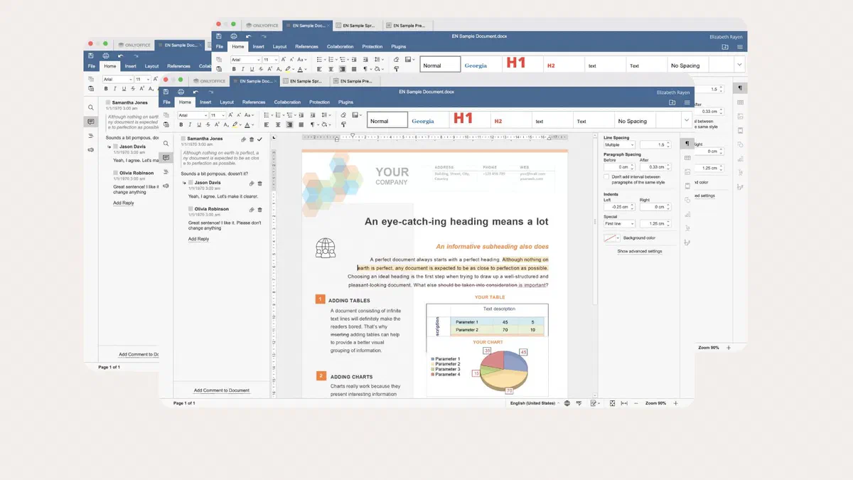 Documento di testo aperto in una suite per ufficio su un computer portatile