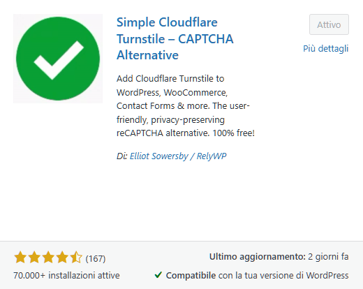 Voce di menu per le impostazioni del plugin Simple Cloudflare Turnstile nella bacheca di WordPress