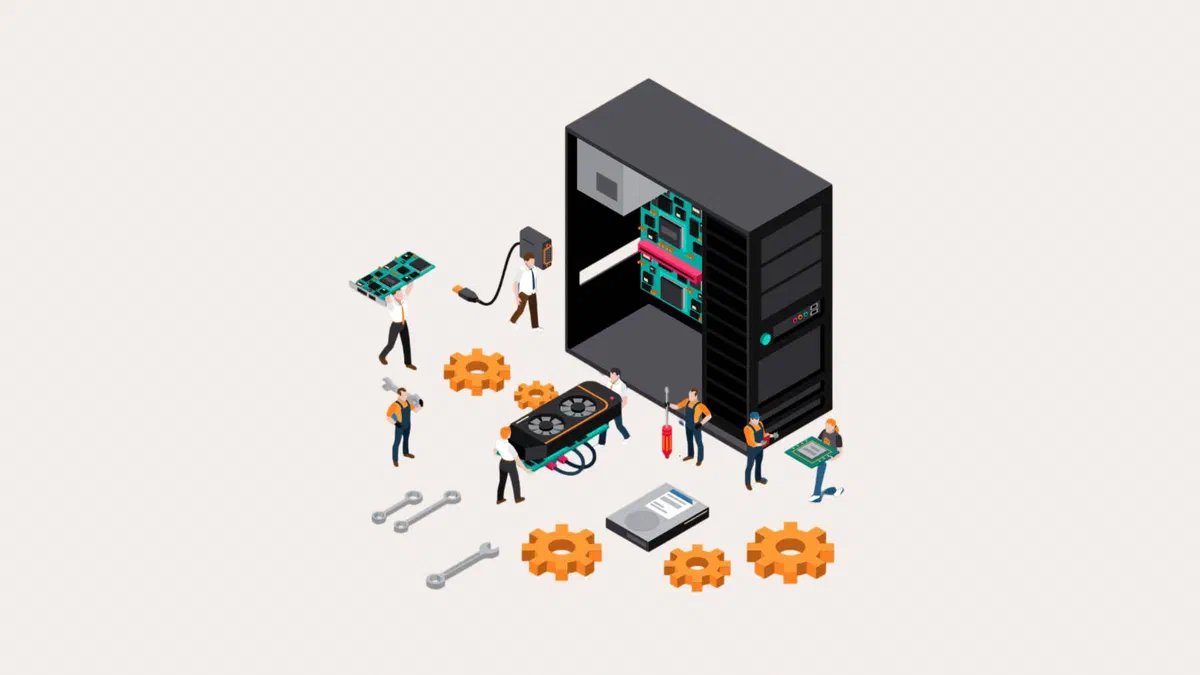 Componenti di un computer appoggiati sul tavolo accanto a un case aperto