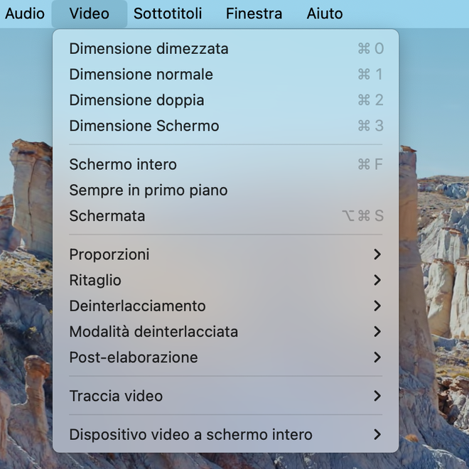 Selezionare Sempre in primo piano dal menu Video di VLC su macOS per abilitare la finestra fluttuante