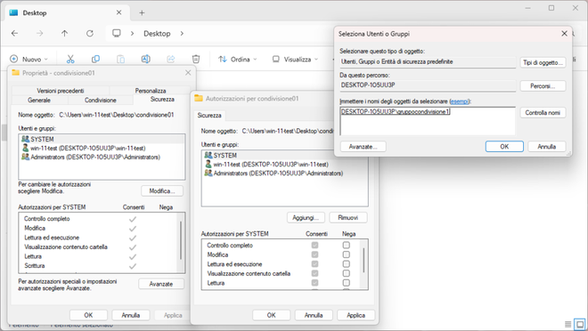 Scheda Sicurezza per la modifica dei permessi NTFS della cartella