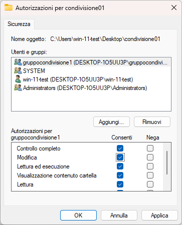 Pannello di controllo per le autorizzazioni di sicurezza a livello di file system