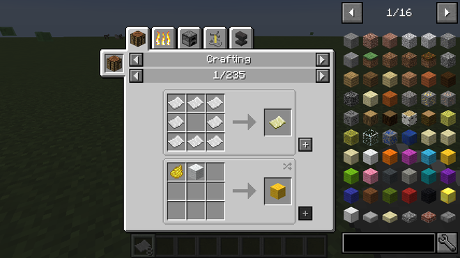 Minecraft écran de jeu montrant l’interface utilisateur latérale du hack Juste assez d’éléments actifs