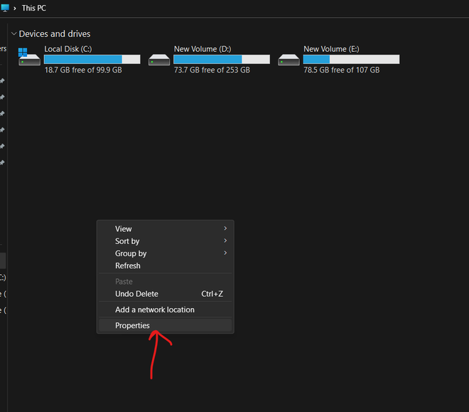 Open System Properties from the context menu of this PC