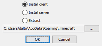 Schermata di installazione del client Minecraft Forge