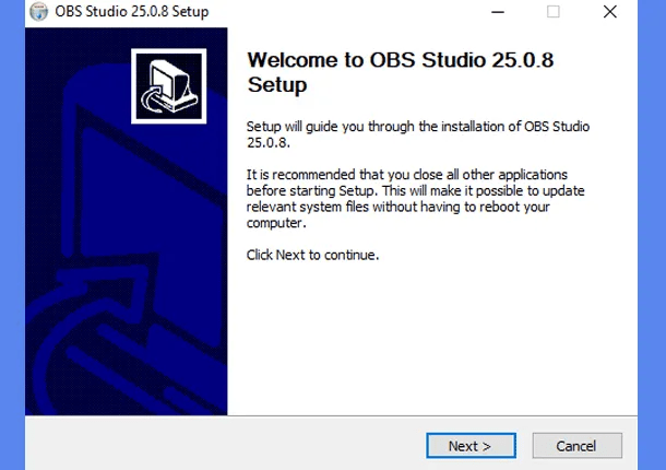 Procedura guidata di installazione di OBS Studio su sistema operativo Windows