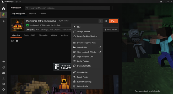 Ouvrir le dossier d’instance du menu contextuel de CurseForge