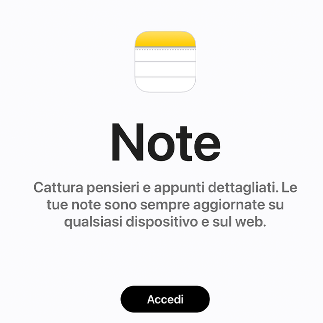 Schermata di iCloud web per accedere e sincronizzare le Note Apple da PC Windows