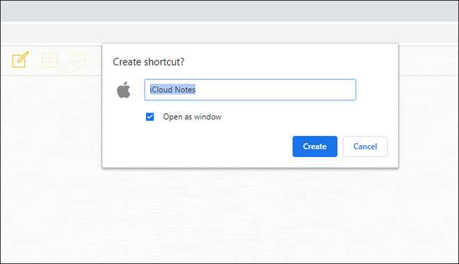 Esempio di installazione PWA tramite Google Chrome per le Note Apple su Windows