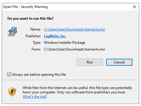 Alerte de sécurité Windows pour l’exécution de Hamachi