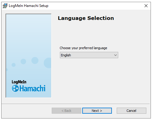 Sélection de la langue dans la configuration de LogMeIn Hamachi