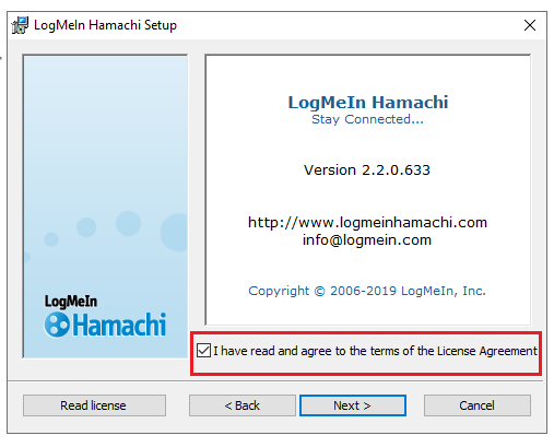 Accepter les termes de service lors de l’installation de Hamachi