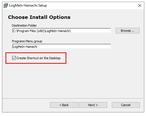 Option pour créer une connexion rapide de Hamachi sur votre bureau