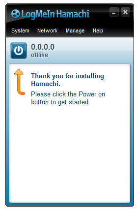 Bouton d’alimentation dans l’interface principale de Hamachi