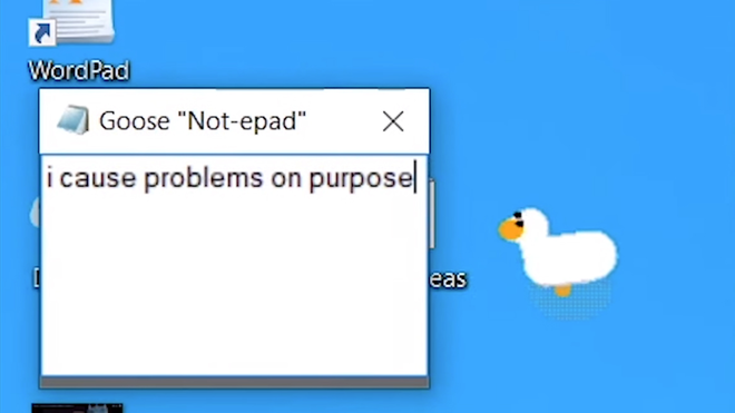 Meme e finestrelle di blocco note sparse sul desktop di Windows dall’oca