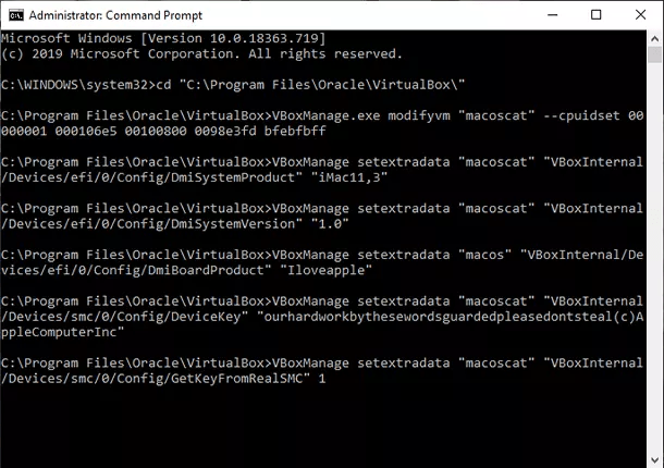 Esecuzione del codice VBoxManage dal prompt dei comandi di Windows