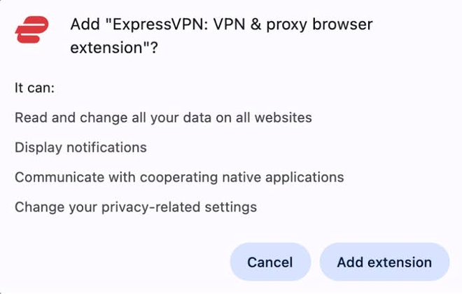 Avviso di Chrome che chiede il permesso di leggere e modificare i dati sui siti visitati