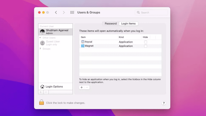 Gestione degli elementi di login e delle app ad avvio automatico su macOS