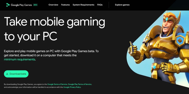 Pulsante di download ufficiale per scaricare l’app Google Play Games su Windows 11
