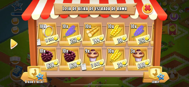 Bancarella di Hay Day con la merce messa in vendita sugli scaffali