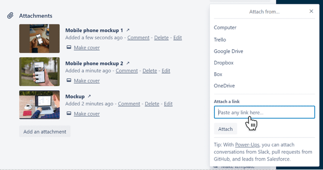 Area dedicata all’inserimento di descrizioni e al caricamento di file allegati su Trello
