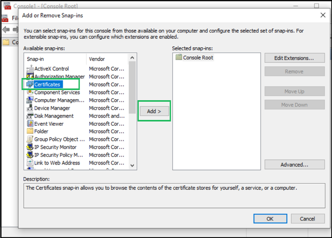 Windows Certificate Snap Selection