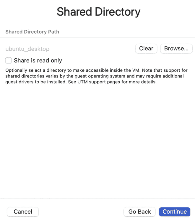 Configurazione disco virtuale e cartelle condivise su UTM per Apple Silicon