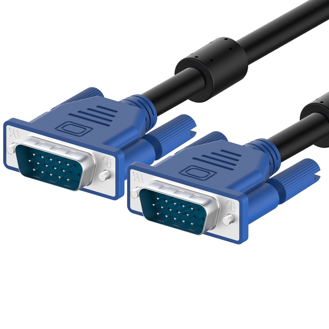 Connettore VGA blu a quindici contatti con le due viti di fissaggio laterali