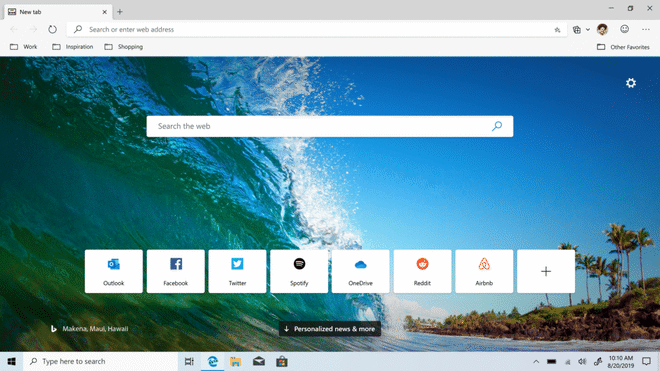 Interfaccia di navigazione del browser Microsoft Edge su ambiente Windows