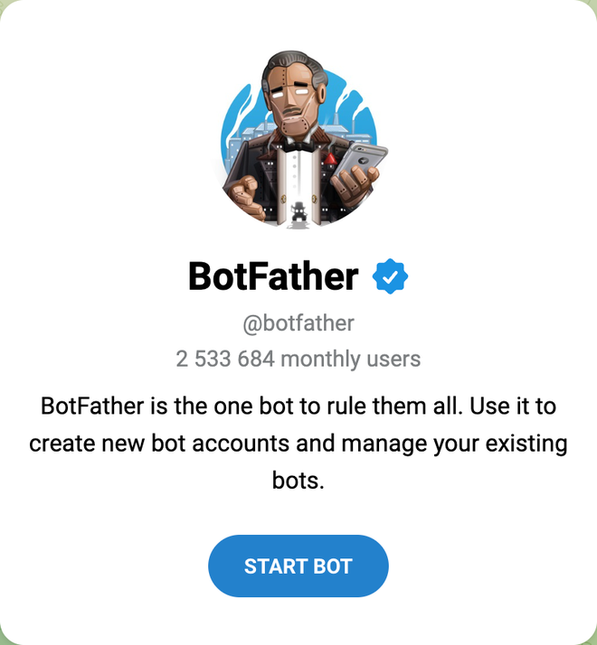 Botfather screened the official bot to create bot Telegram