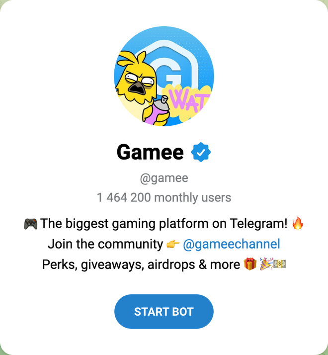 Games catalog available on the Gamee entertainment bot