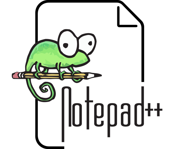 Logo and interface of Notepad++, classic open source code editor for Windows environment