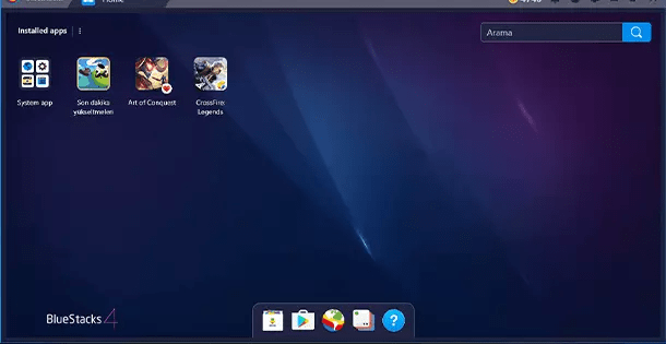 Schermata iniziale dell’emulatore BlueStacks con le app scaricate dal Play Store