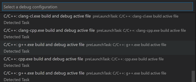 Visual Studio Code che chiede quale compilatore usare al primo avvio del debug
