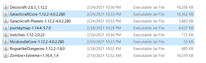 Cartella mods di Minecraft aperta in Esplora file con diversi file jar al suo interno