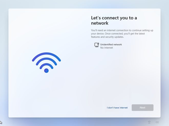 Click sul pulsante Non ho internet per procedere con l’account locale