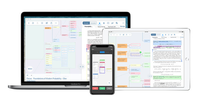 Mappa concettuale e annotazione PDF nell’interfaccia di MarginNote 3