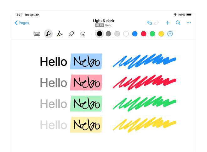 Schermata di Nebo che mostra la conversione da scrittura manuale a testo digitato