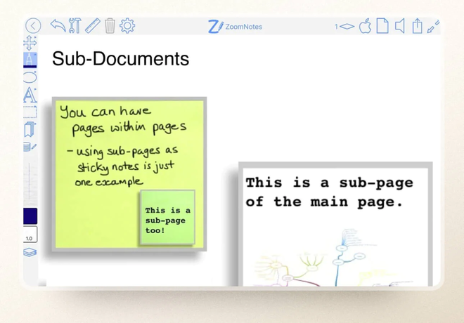 Lavagna infinita e sub-documenti gestiti tramite l’app ZoomNotes