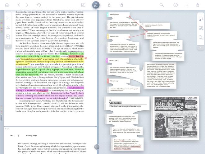 Area di lavoro e mappa concettuale creata con LiquidText su iPad