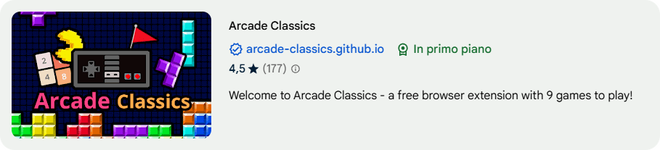 Schermata di gioco retrò dell’estensione Arcade Classics su Google Chrome