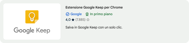 Salvataggio di appunti web tramite l’estensione Google Keep per Chrome