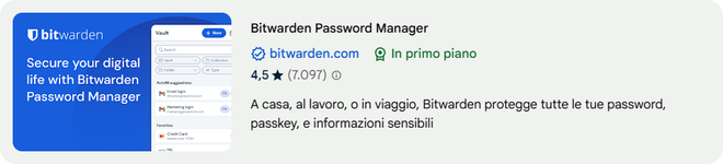 Interfaccia dell’estensione Bitwarden per la gestione delle password su Google Chrome