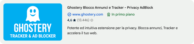 Logo dell’estensione Ghostery per il blocco pubblicità e privacy su Chrome