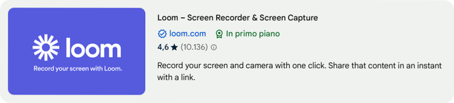 Finestra di registrazione schermo tramite l’estensione Loom per Chrome