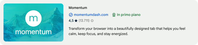 Dashboard personalizzata dell’estensione Momentum in una nuova scheda di Chrome