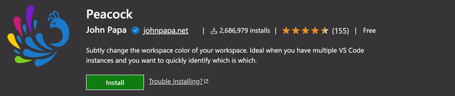 Visual Studio Code interface colored differently based on workspace via Peacock
