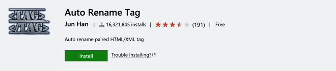 Simultaneous rename of opening and closing tags in a HTML document with Auto Rename Tag