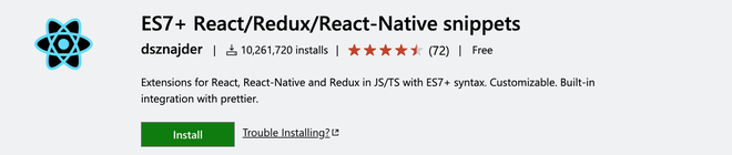 Autocompletion of functional components for React and Redux thanks to the ES7+ snippet package